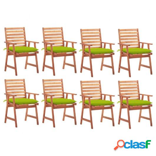 Sillas comedor de jardín y cojines 8 uds madera maciza
