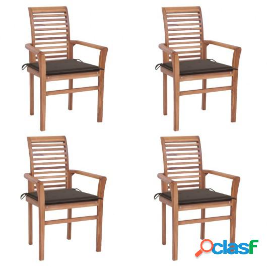Sillas de comedor 4 uds madera maciza teca y cojines gris