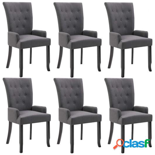 Sillas de comedor con reposabrazos tela gris oscuro 6