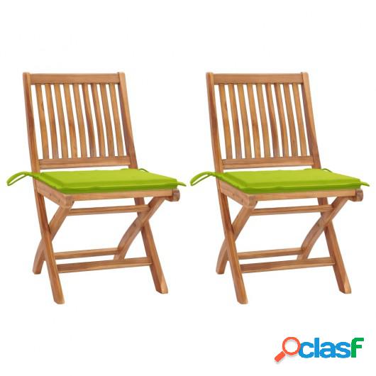 Sillas de jardín 2 uds con cojines verde brillante madera