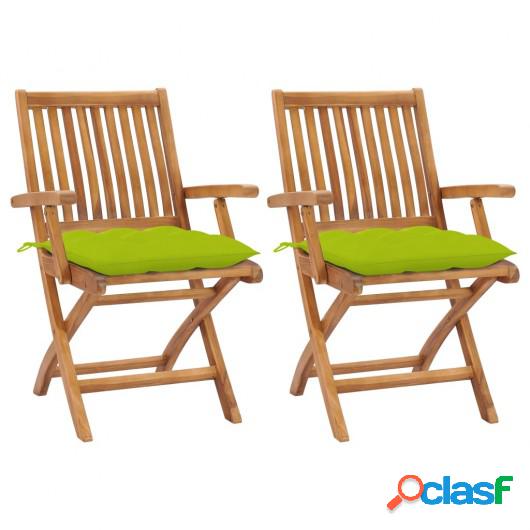 Sillas de jardín 2 uds madera teca con cojines verde