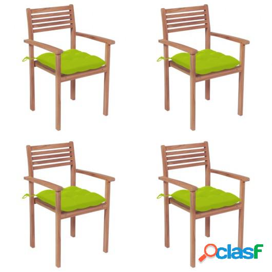 Sillas de jardín 4 uds madera de teca y cojines verde