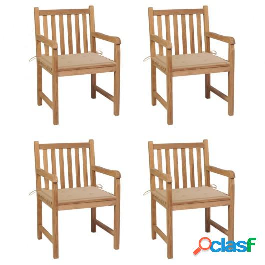 Sillas de jardín 4 uds madera maciza de teca con cojines