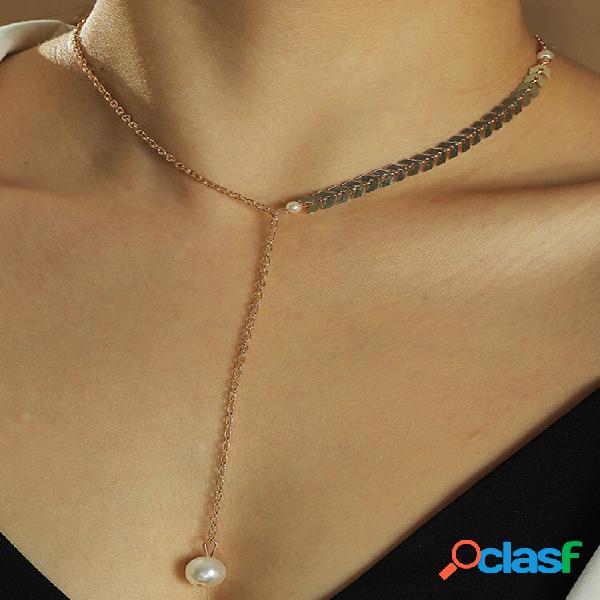 Simple en forma de Y largo Mujer collar de perlas Colgante