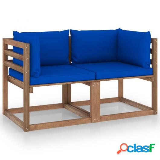 Sofá de palets de jardín 2 plazas cojines azul madera de