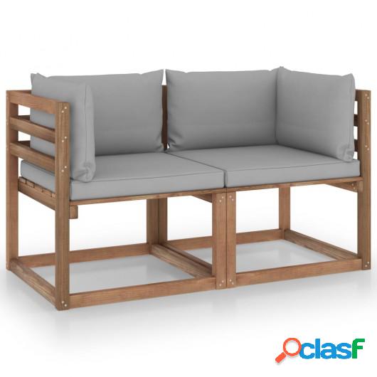 Sofá de palets de jardín 2 plazas cojines gris madera de