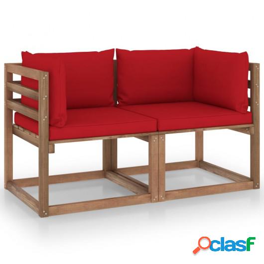 Sofá de palets de jardín 2 plazas cojines rojo madera de