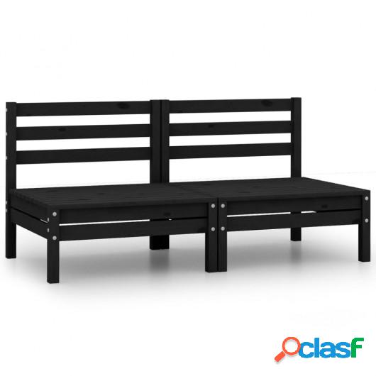 Sofás central de jardín 2 unidades negro madera maciza de