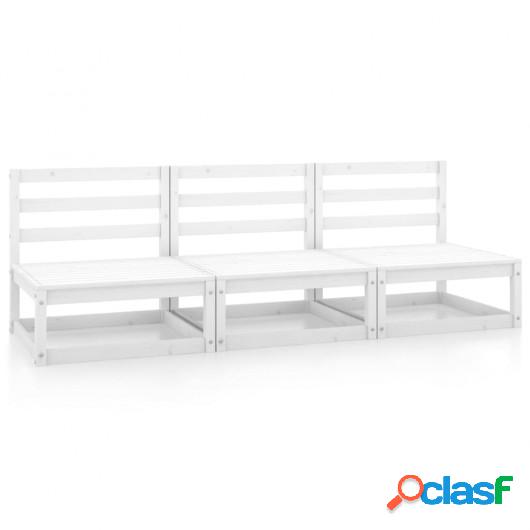 Sofás central de jardín 3 unidades blanco madera maciza de