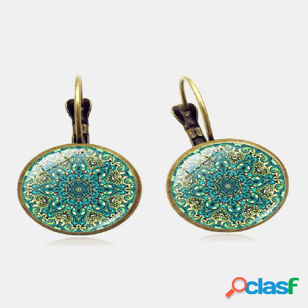 Vintage Flower Patrón Time Gem Cabochon Pendientes Gota de
