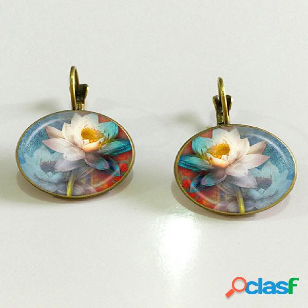 Vintage Lotus Feather Patrón Aleación de vidrio de piedras