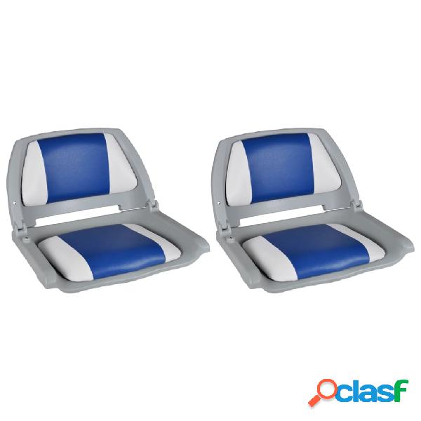 vidaXL 2x Asiento barco respaldo plegable cojín azul blanco