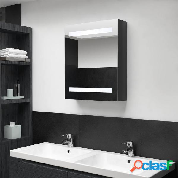 vidaXL Armario de baño con espejo LED negro brillante