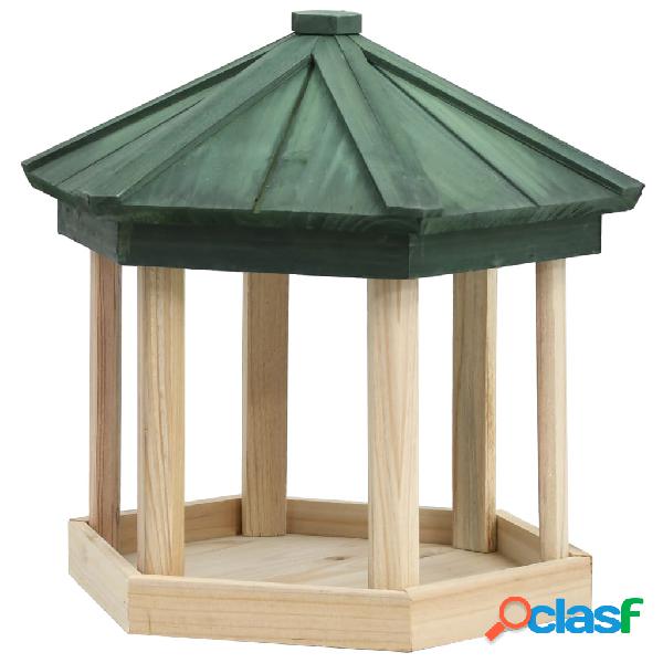 vidaXL Comedero para pájaros octogonal madera maciza de