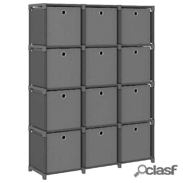 vidaXL Estantería de 12 cubos con cajas tela gris