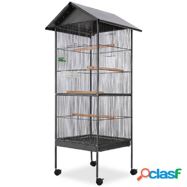vidaXL Jaula para pájaros con techo de acero negro