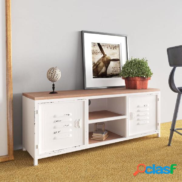 vidaXL Mueble de TV hierro y madera maciza de abeto blanco