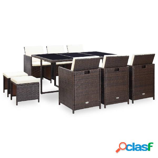 vidaXL Set comedor de jardín 11 pzas y cojines ratán