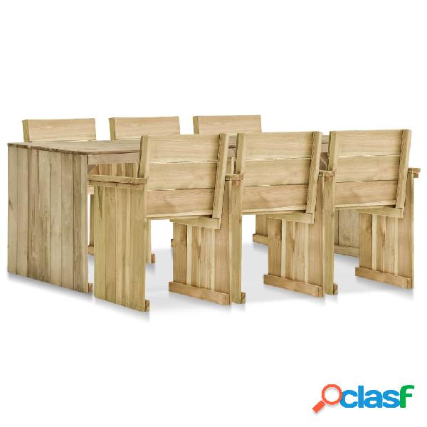 vidaXL Set muebles de comedor de jardín 7 pzas madera pino