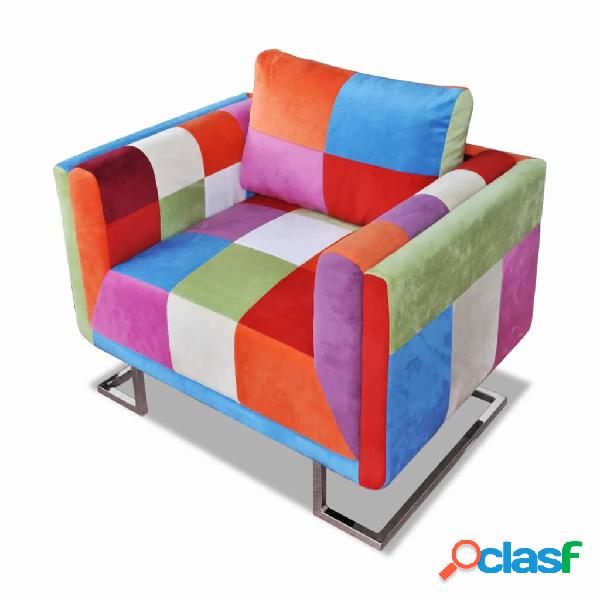 vidaXL Sillón con diseño de cubo de retales de tejido con