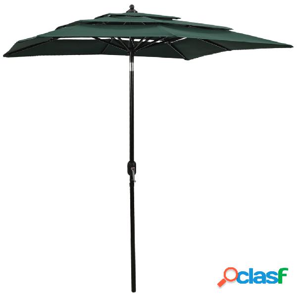 vidaXL Sombrilla de 3 niveles con poste de aluminio verde