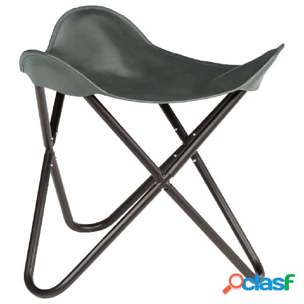 vidaXL Taburete Butterfly de cuero auténtico gris