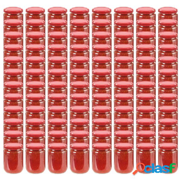 vidaXL Tarros de mermelada de vidrio con tapa roja 96