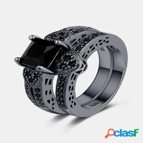 2 unids / set Classic Black Anillo de compromiso de
