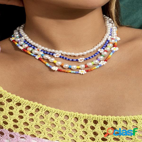 4 Unids / set Margaritas Tejidas Bohemia de Moda Colorful