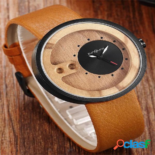 5 colores de madera de PU para hombres vendimia Watch esfera