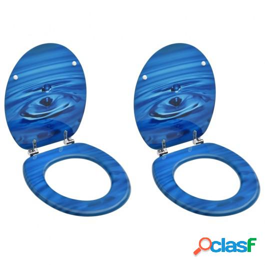 Asientos de inodoro con tapa 2 uds MDF azul diseño gota de
