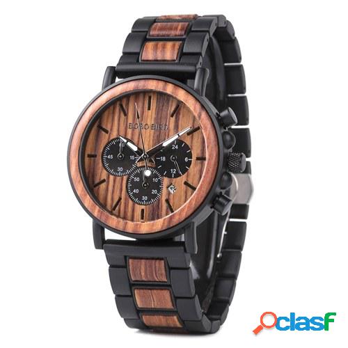 BOBO BIRD Reloj de cuarzo de madera con banda de acero