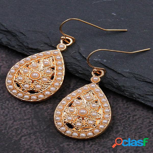 Bohemia Forma de gota Mujer Pendientes Perla hueca con