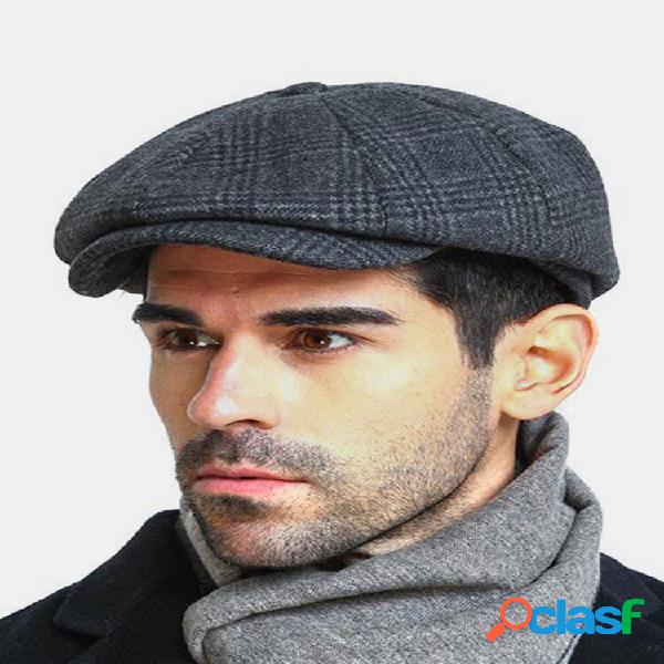 Boina de cuadro retra octagonal de lana Gorra de newsboy