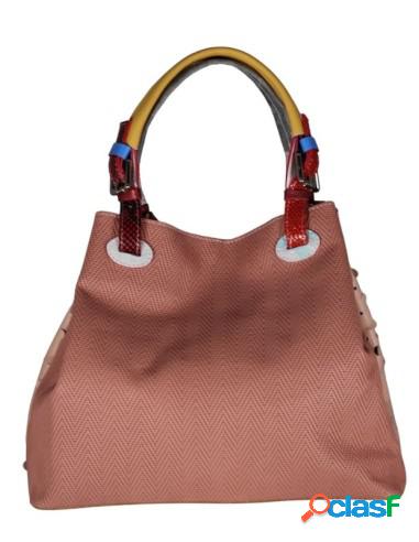 Bolso De Piel Texturizado De Flores Colores Rosa
