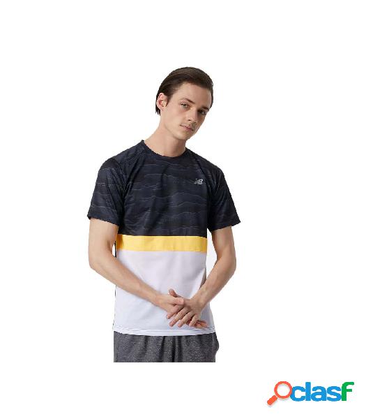 Camiseta New Balance Striped Accelerate Hombre Negro Naranja