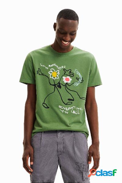 Camiseta caqui flores