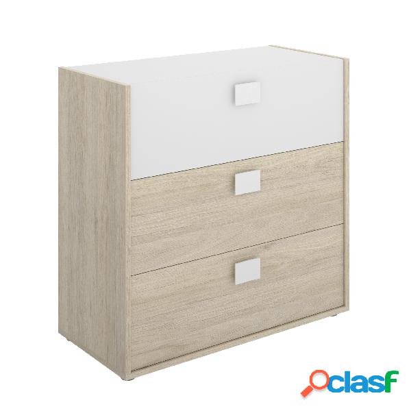 Cómoda 3 Cajones Dekit Dina Natural y Blanco 81x80x43cm