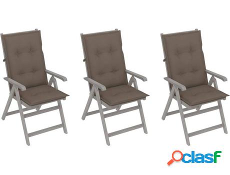 Conjunto 3 Sillas de Jardín VIDAXL Reclinables c/Almohadas