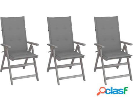 Conjunto 3 Sillas de Jardín VIDAXL Reclinables c/Almohadas