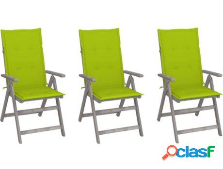 Conjunto 3 Sillas de Jardín VIDAXL Reclinables c/Almohadas