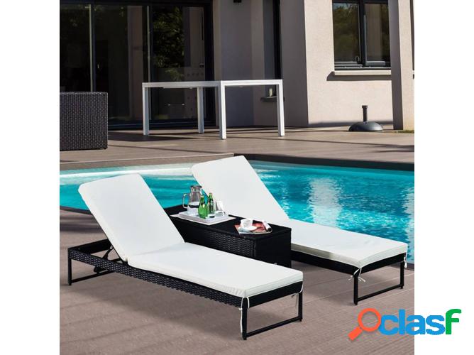 Conjunto de 2 Tumbonas OUTSUNNY Negro (195x60x86 cm)