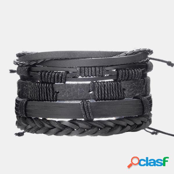 Conjunto de pulsera punk vintage multicapa Hoja Colgante