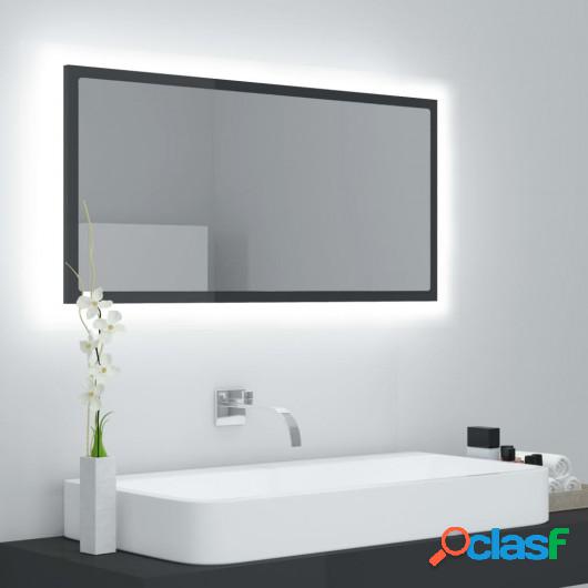 Espejo de baño con LED aglomerado gris brillante 90x8,5x37