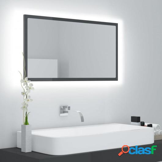 Espejo de baño con LED aglomerado gris brillo 80x8,5x37 cm