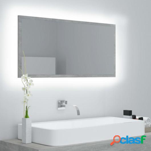 Espejo de baño con LED aglomerado gris hormigón 90x8,5x37