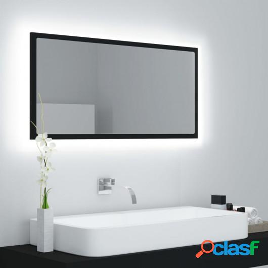Espejo de baño con LED aglomerado negro 90x8,5x37 cm