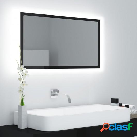Espejo de baño con LED aglomerado negro brillo 80x8,5x37 cm