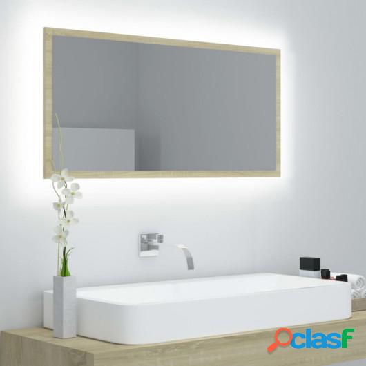 Espejo de baño con LED aglomerado roble sonoma 90x8,5x37 cm