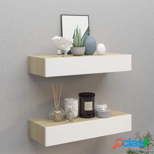 Estantes con cajón 2 uds color roble y blanco MDF